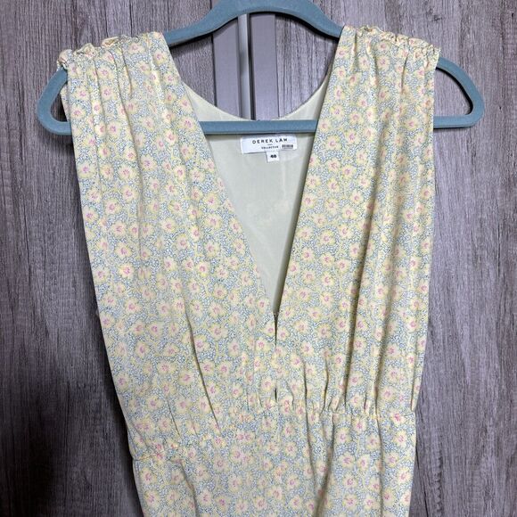 Derek Lam Jumpsuit Deep V Neckline Sleeveless Yellow Floral Print Wide Leg Sz 48 - Picture 13 of 15